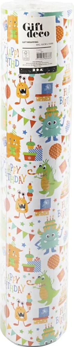Gavepapir - Fødselsdag - Glade Farver - B 50 CM - 80 G - 100 M