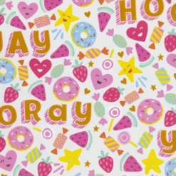 Gavepapir - Slik - Frugt Og Donuts - Lys Turkis - B 50 CM - 80 G - 100 M