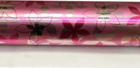 Gavepapir - Stor Rulle 100 M X 55 CM - Pink - Blomsterblade