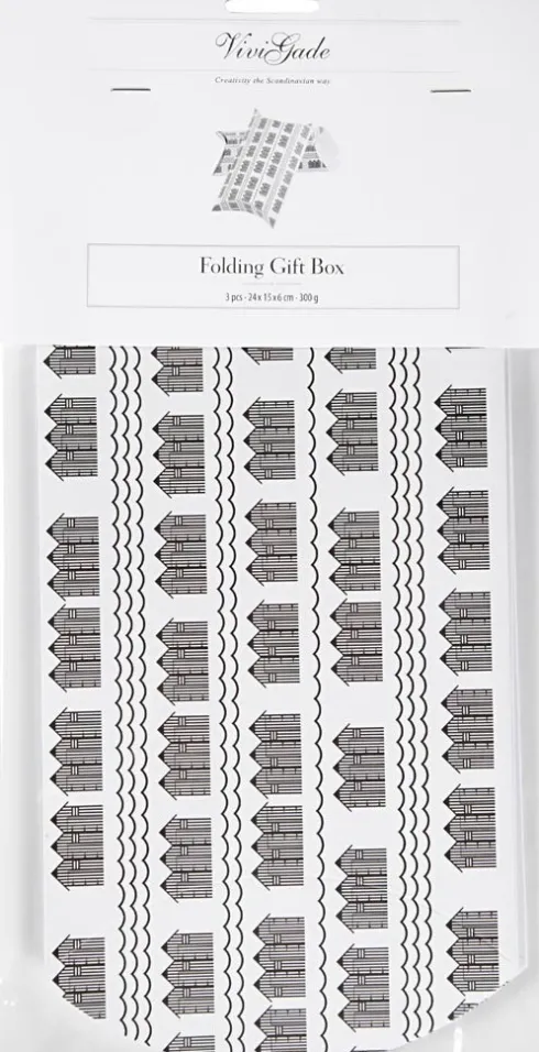 Gaveæske - Badehus - Str. 18X15X6 CM - 300 G - Sort - Hvid - 3 Stk