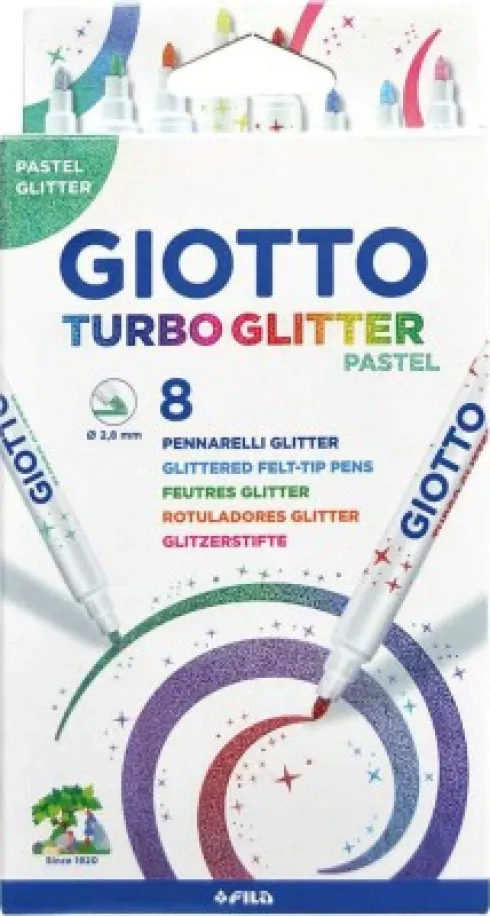Giotto Turbo Glitter Tusser 8 Stk Pastel
