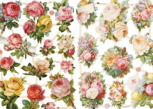 Glansbilleder - Blomster Roser - 2 Ark