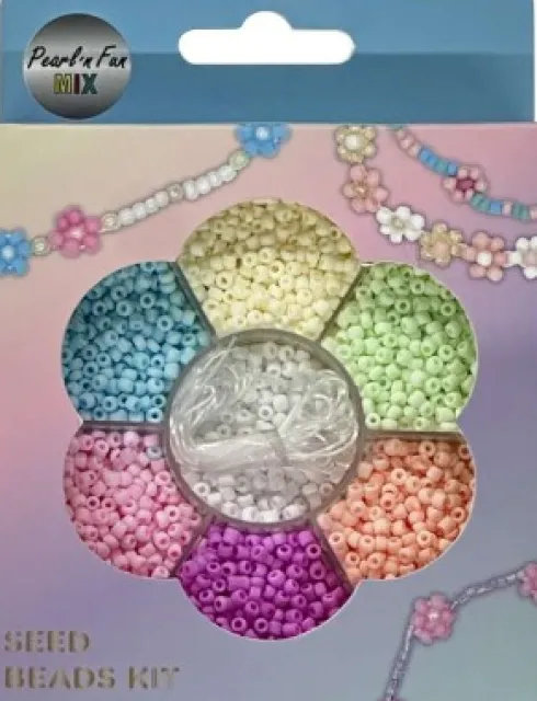 Glasperlemix 90G Mat Pastel + Elastik, Ophængsæske - Pearl N Fun
