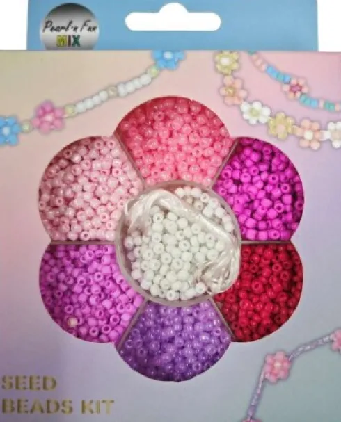 Glasperlemix 90G Pink/Lilla/Hvid + Elastik, Ophæng - Pearl N Fun