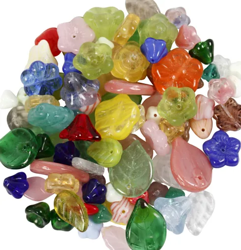 Glasperler - Blade - Blomster - Ø 6-17 MM - Hulstr. 0,5-1,5 MM - Assorterede Farver - 60 G