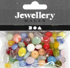 Glasperler - Rund - Oval - Rundflad - Ø 6-13 MM - Hulstr. 0,5-1,5 MM - Assorterede Farver - 60 G