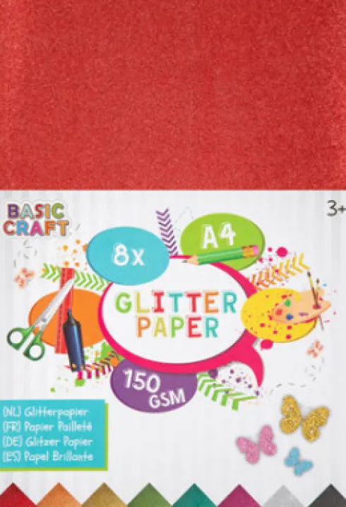 Glimmer Papir - Forskellige Farver - A4 - 150 G - 8 Ark - Grafix