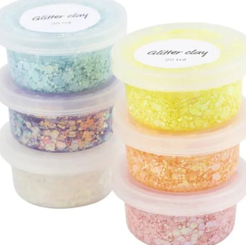 Glitter Clay - Pastelfarver - 6X20 ML