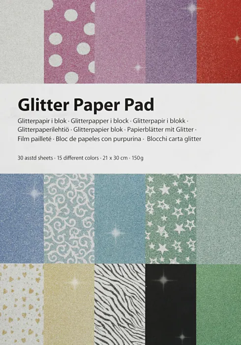 Glitterpapir I Blok - A4 - 210X297 MM - 150 G - 30 Ark/ 1 Stk