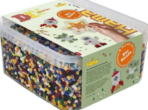 Hama Bio Midi Perlesæt - 15.000 Perler Og 1 Stjerne Plade I Bøtte - 1900