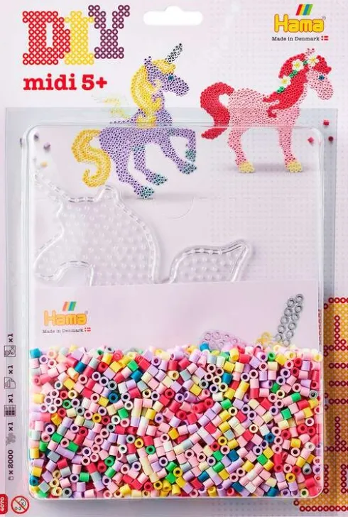 Hama 4070 - Enhjørning - 2.000 DIY Midi Perler + Plade + Papir