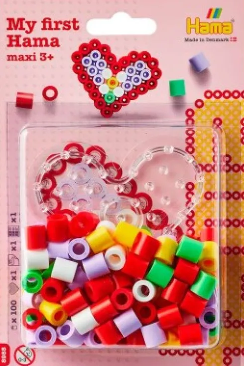Hama 8985 - Hjerte - 100 Maxi Perler Og Plade - My First Hama