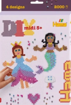 Hama Midi Perler - DIY Prinsese Og Havfrue Sæt Inkl. 2.000 Perler - 3453