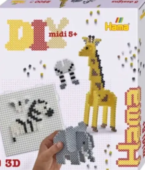 Hama Midi Perlesæt - 3D Safari Perleplader Og Perler - 3256