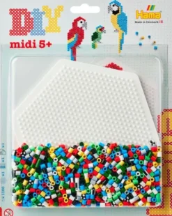 Hama 4220 - Papegøjer - Sekskant - 1.100 DIY Midi Perler + Plade