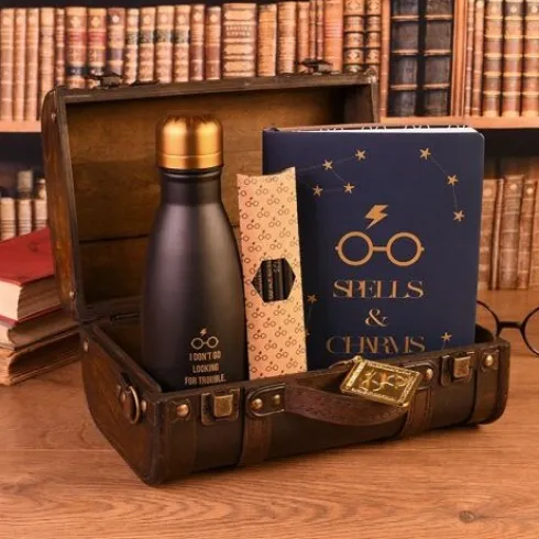 Harry Potter Kuffert Med Nøglering, Drikkedunk, Notesbog Og Blyanter