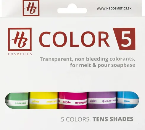 Hb Cosmetics - Sæbefarve Sæt - Grøn Gul Blå Lilla Pink - 5X30 G