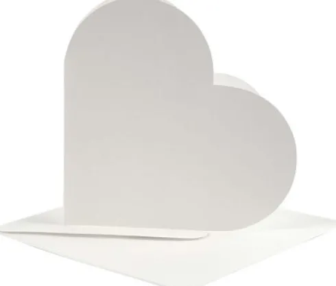 Hjertekort - Kort Str. 12,5X12,5 CM - Kuvert Str. 13,5X13,5 CM - Råhvid - 10 Sæt