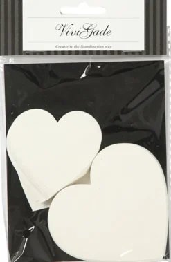 Hjerter - Str. 6+8,5 CM - 240 G - Hvid - 50 Stk