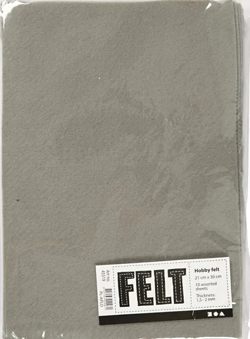 Hobbyfilt - A4 - 210X297 MM - 1,5-2 MM - Grå - 10 Ark