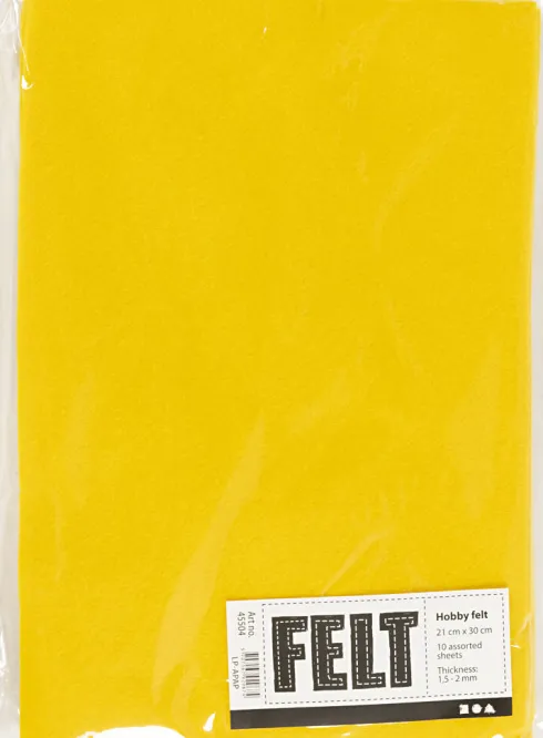 Hobbyfilt - A4 - 210X297 MM - 1,5-2 MM - Gul - 10 Ark