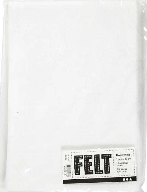 Hobbyfilt - A4 - 210X297 MM - 1,5-2 MM - Hvid - 10 Ark