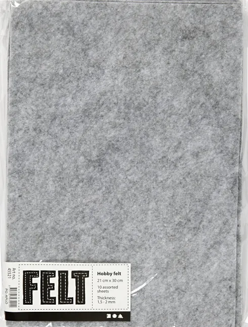 Hobbyfilt - A4 - 210X297 MM - 1,5-2 MM - Meleret - Grå - 10 Ark