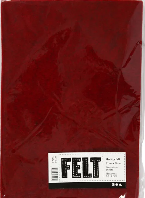 Hobbyfilt - A4 - 210X297 MM - 1,5-2 MM - Meleret - Rød - 10 Ark