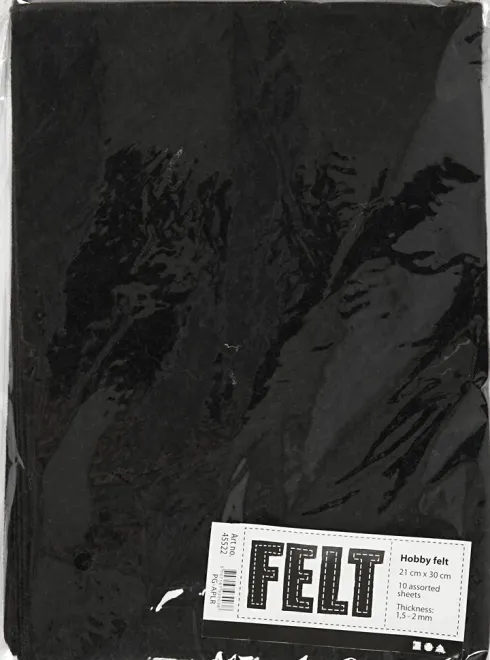 Hobbyfilt - A4 - 210X297 MM - 1,5-2 MM - Meleret - Sort - 10 Ark