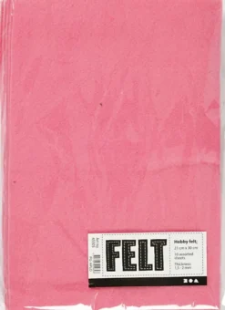 Hobbyfilt - A4 - 210X297 MM - 1,5-2 MM - Pink - 10 Ark