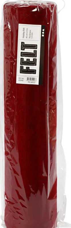 Hobbyfilt Rulle - B 45 CM - 1,5 MM - Meleret - 180-200 G - Rød - 5 M