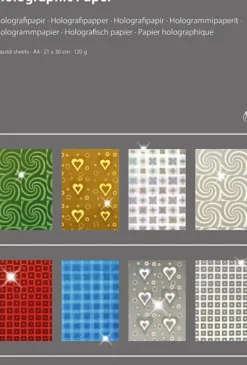 Holografipapir - A4 - 210X297 MM - 120 G - 8 Assorterede Ark