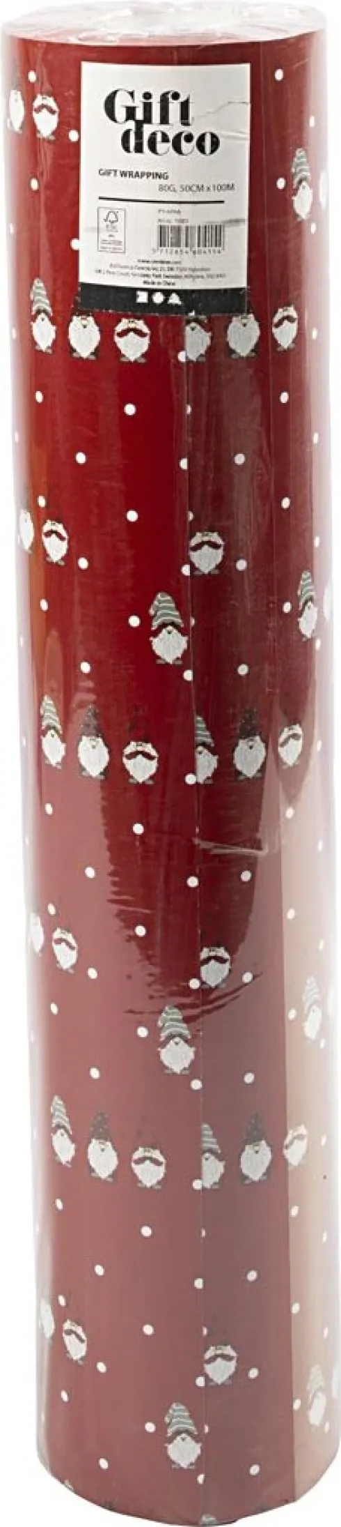 Julegavepapir - 100 M X 50 CM - Næsenisse - Rød - 80 G