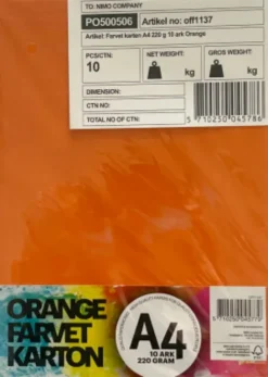 Karton A4 220 G - 10 Ark - Orange