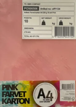 Karton A4 220 G - 10 Ark - Pink