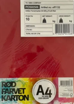Karton A4 220 G - 10 Ark - Rød