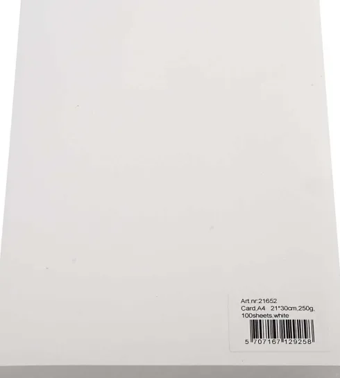 Karton - A4 - 210X297 MM - 250 G - Hvid - 100 Stk