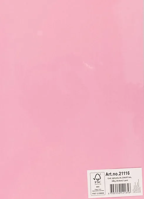 Karton - A4 - 210X297 MM - 180 G - Lys Pink - 20 Stk