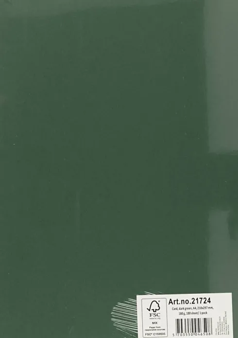 Karton - A4 - 210X297 MM - 180 G - Mørk Grøn - 100 Stk