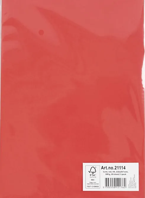 Karton - A4 - 210X297 MM - 180 G - Rød - 20 Stk