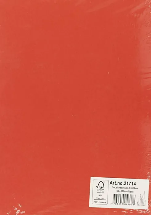 Karton - A4 - 210X297 MM - 180 G - Rød - 100 Stk