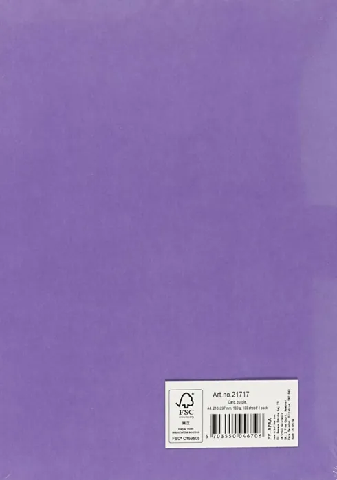 Karton - Farvet - A4 - 210X297 MM - 180 G - Lilla - 100 Ark