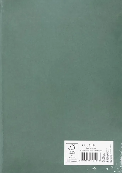Karton - Farvet - A4 - 210X297 MM - 180 G - Mørk Grøn - 20 Ark