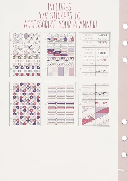 Klistermærkebog Til Bullet Journal Og Planner - Lilla - 578 Stk