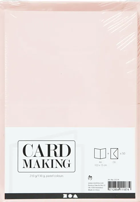 Kort Og Kuverter - Kort Str. 10,5X15 CM - Kuvert Str. 11,5X16,5 CM - 110+220 G - Pastelfarver - 50 Sæt