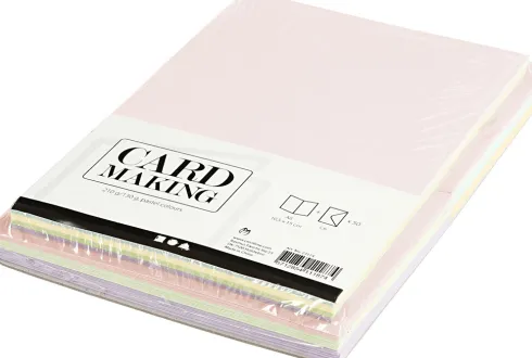 Kort Og Kuverter - Kort Str. 10,5X15 CM - Kuvert Str. 11,5X16,5 CM - 110+220 G - Pastelfarver - 50 Sæt