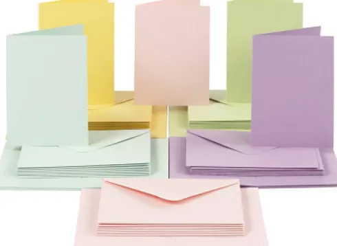 Kort Og Kuverter - Kort Str. 10,5X15 CM - Kuvert Str. 11,5X16,5 CM - 110+220 G - Pastelfarver - 50 Sæt