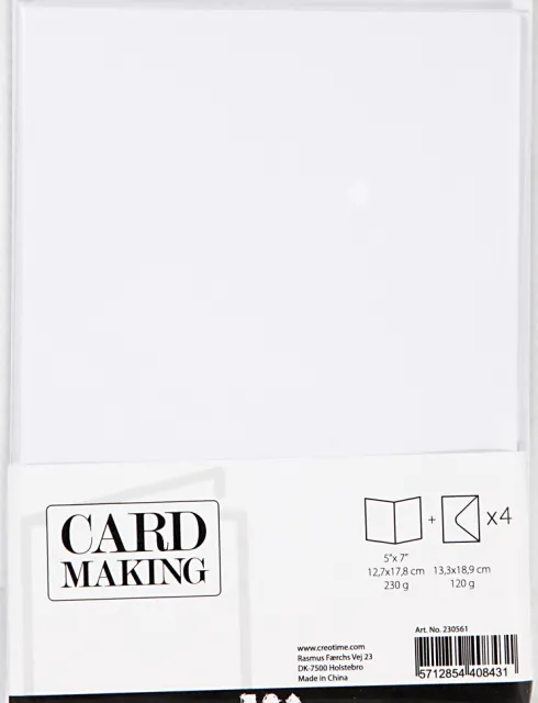 Kort Og Kuverter - Kort Str. 12,7X17,8 CM - Kuvert Str. 13,3X18,5 CM - 230 G - Hvid - 4 Sæt