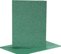 Kort Og Kuverter - Kort Str. 10,5X15 CM - Kuvert Str. 11,5X16,5 CM - Glitter - 110+250 G - Grøn - 4 Sæt