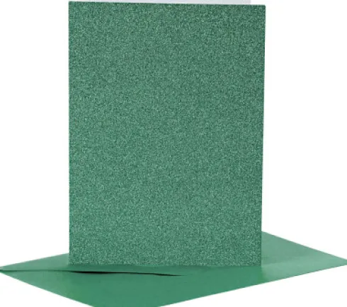 Kort Og Kuverter - Kort Str. 10,5X15 CM - Kuvert Str. 11,5X16,5 CM - Glitter - 110+250 G - Grøn - 4 Sæt